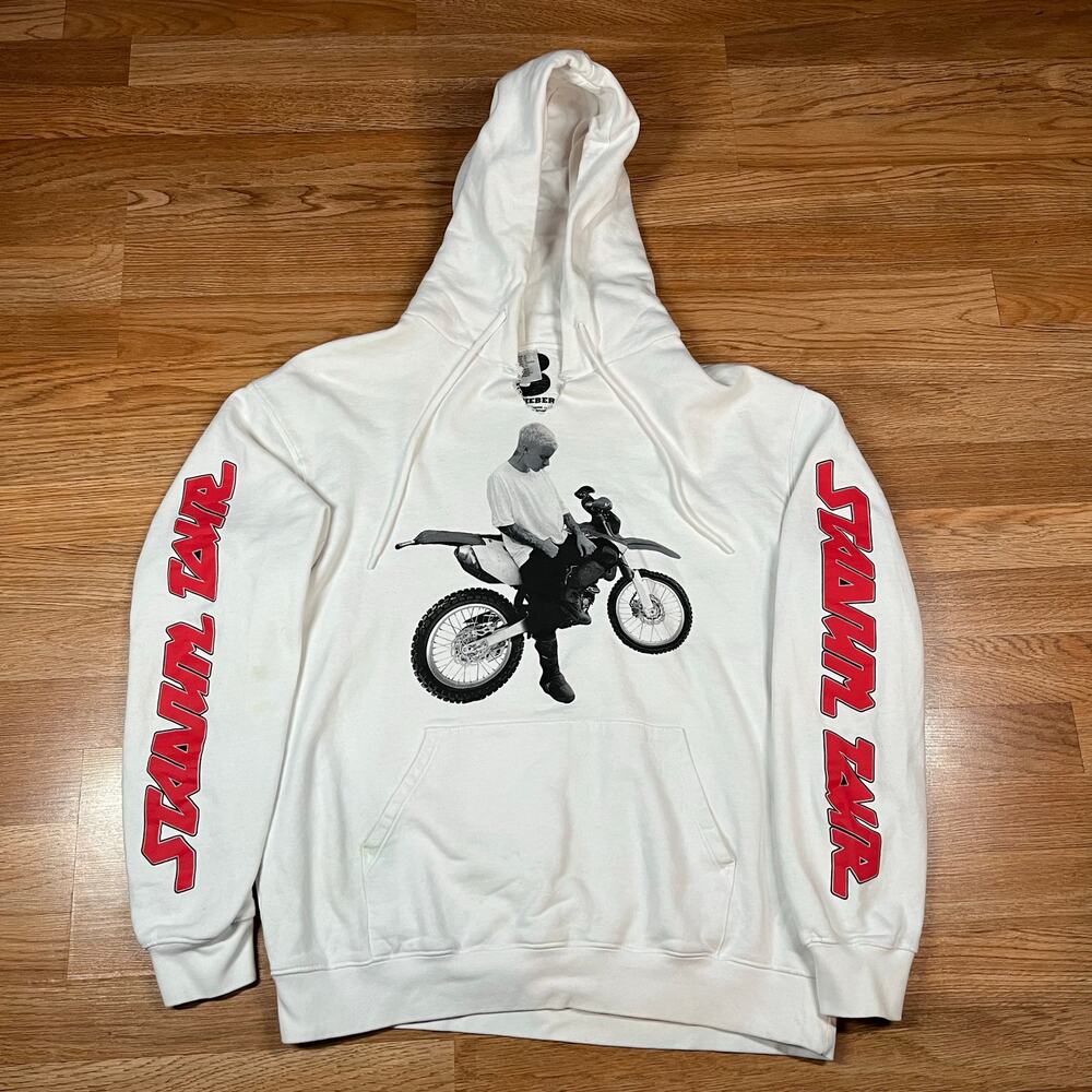 Justin Bieber Mens H&M Purpose Stadium‎ Tour White Hoodie 2017 Sz Large Preowned